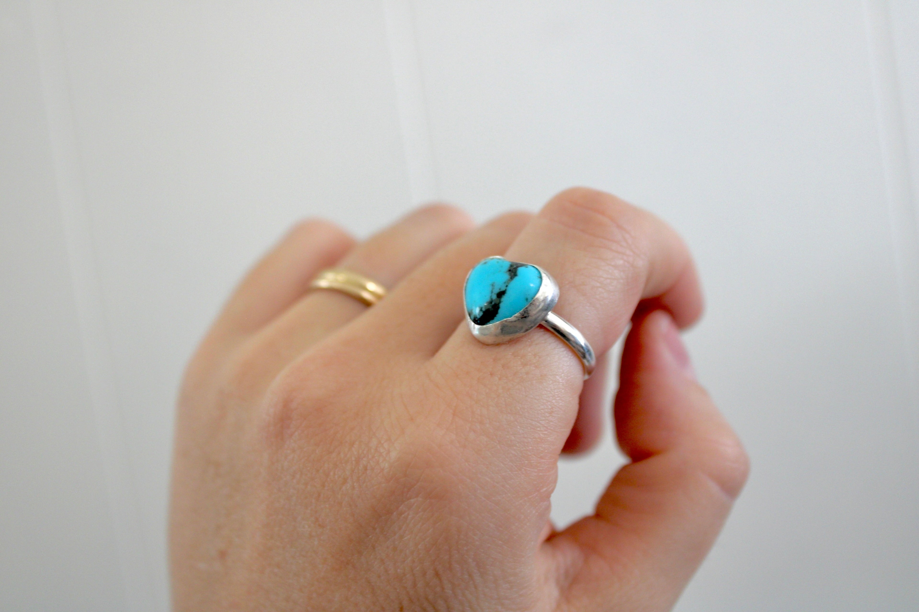 Kingman Turquoise Heart Ring size 7.5