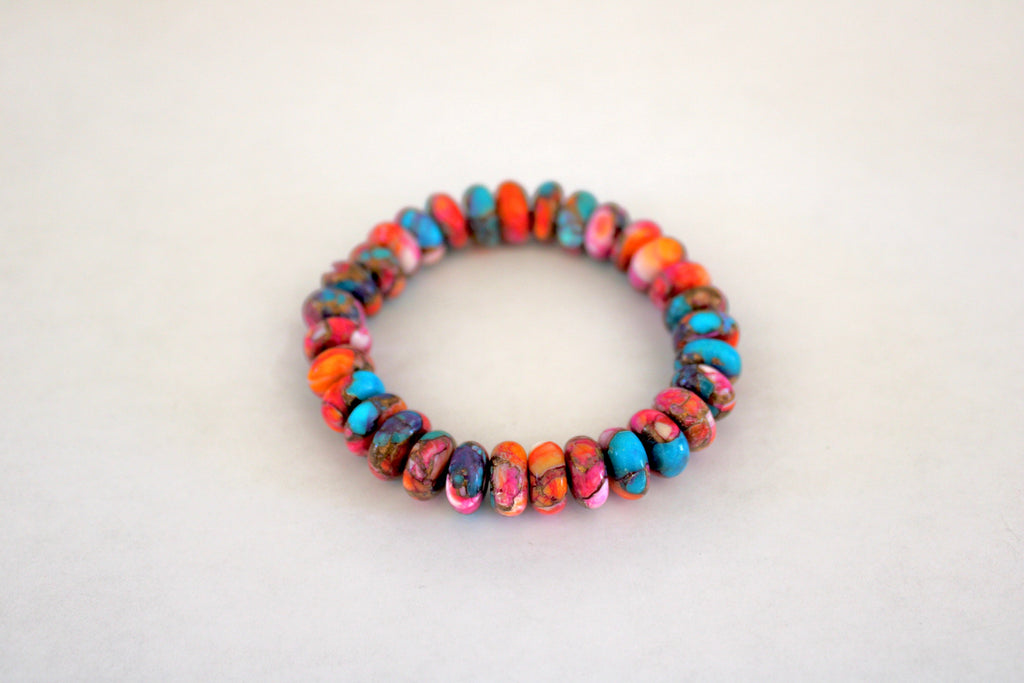 Pink Dahlia Turquoise beaded stretchy bracelet