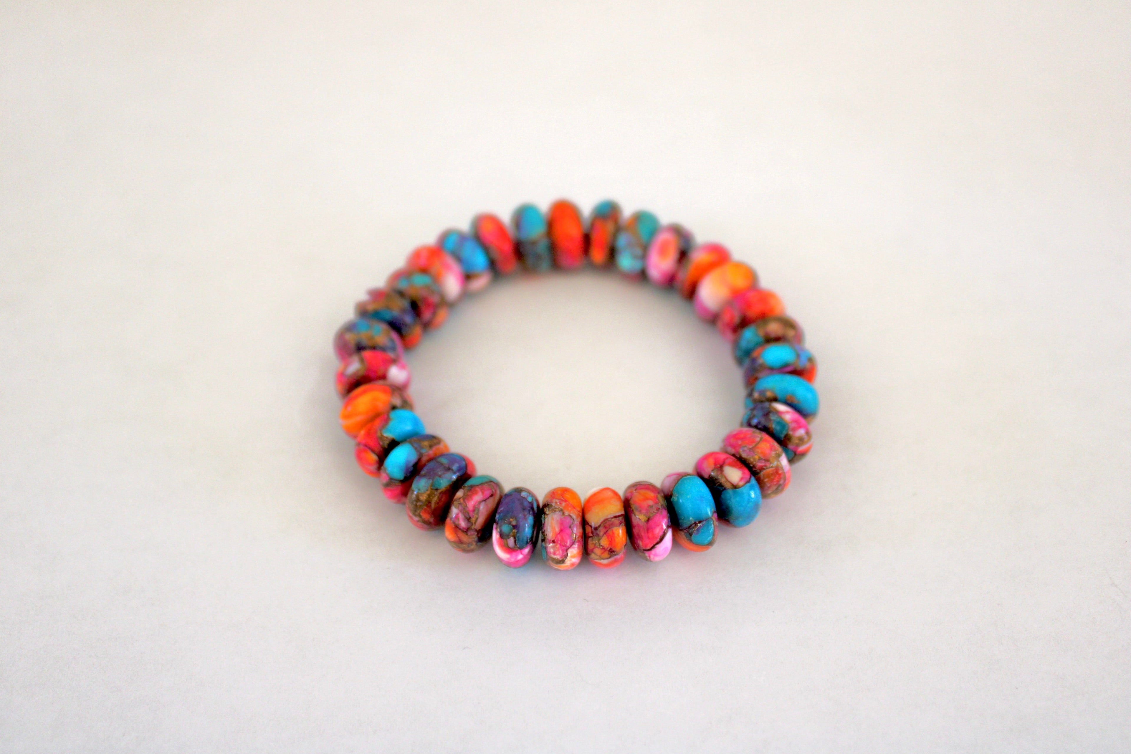 Pink Dahlia Turquoise beaded stretchy bracelet