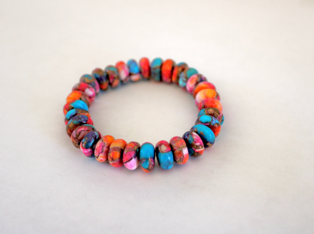 Pink Dahlia Turquoise beaded stretchy bracelet