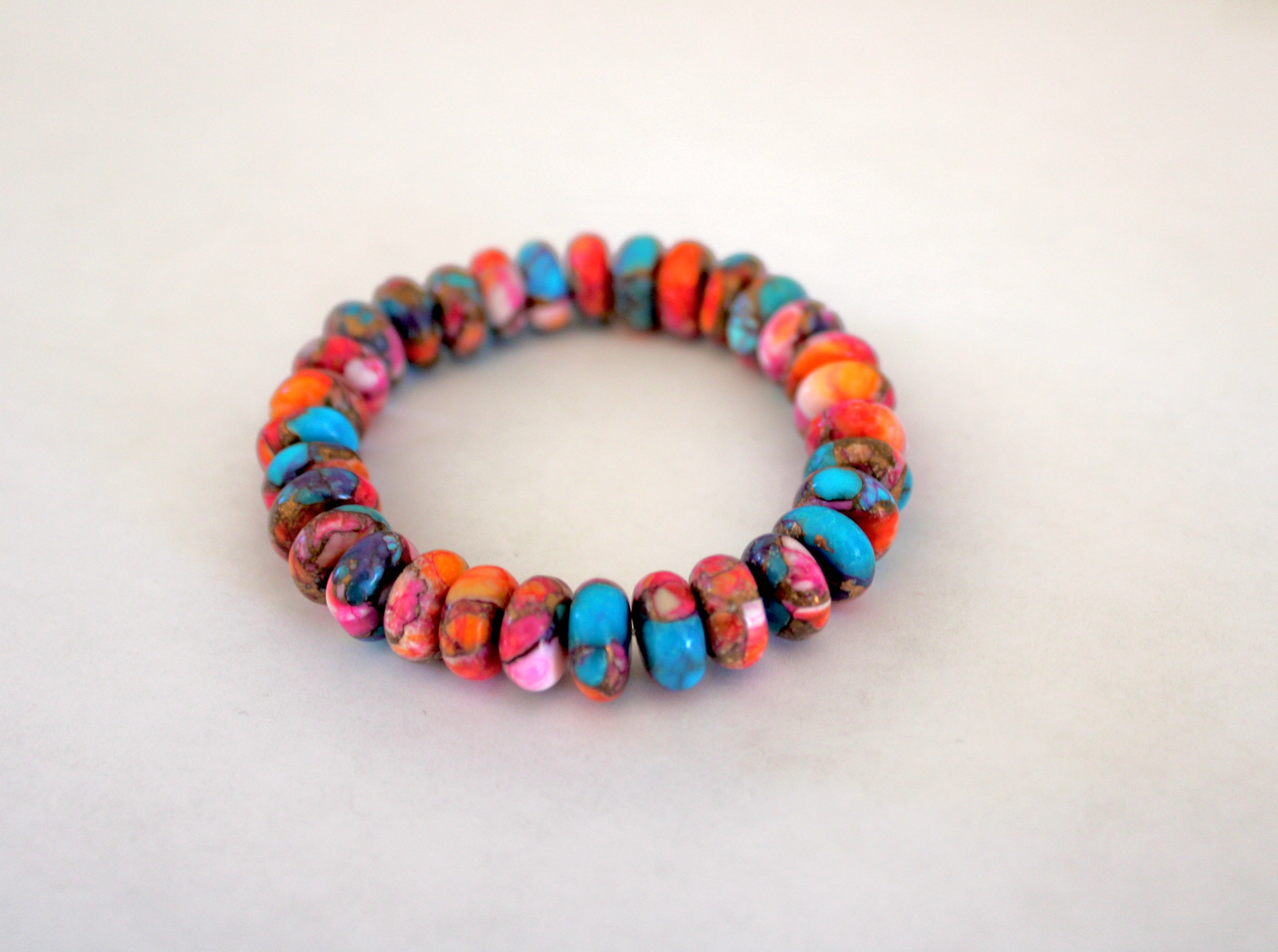 Pink Dahlia Turquoise beaded stretchy bracelet