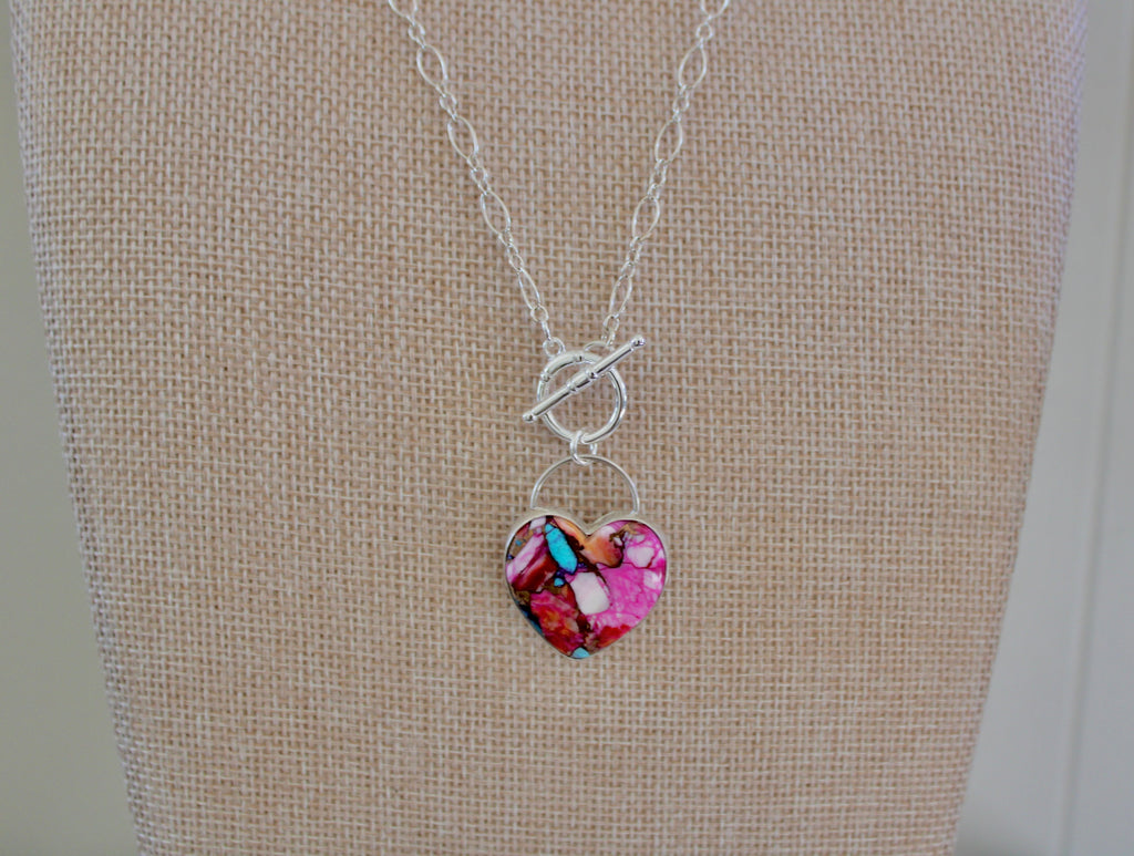 Pink Dahlia Turquoise toggle chain necklace
