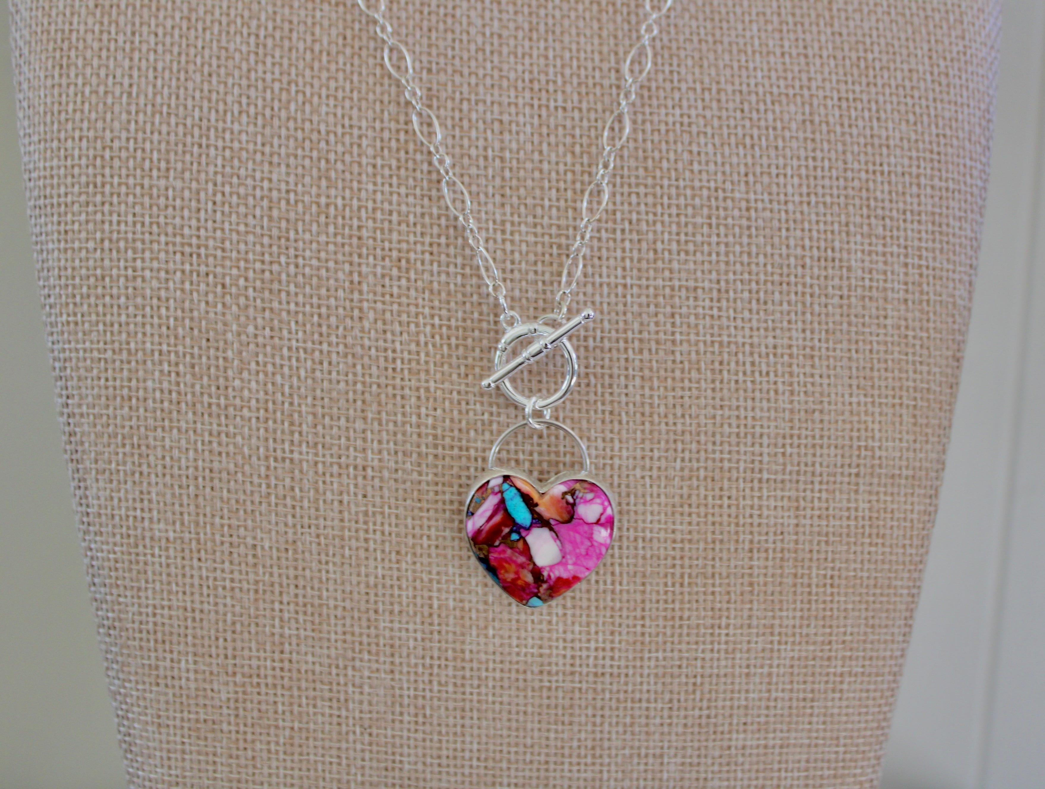 Pink Dahlia Turquoise toggle chain necklace