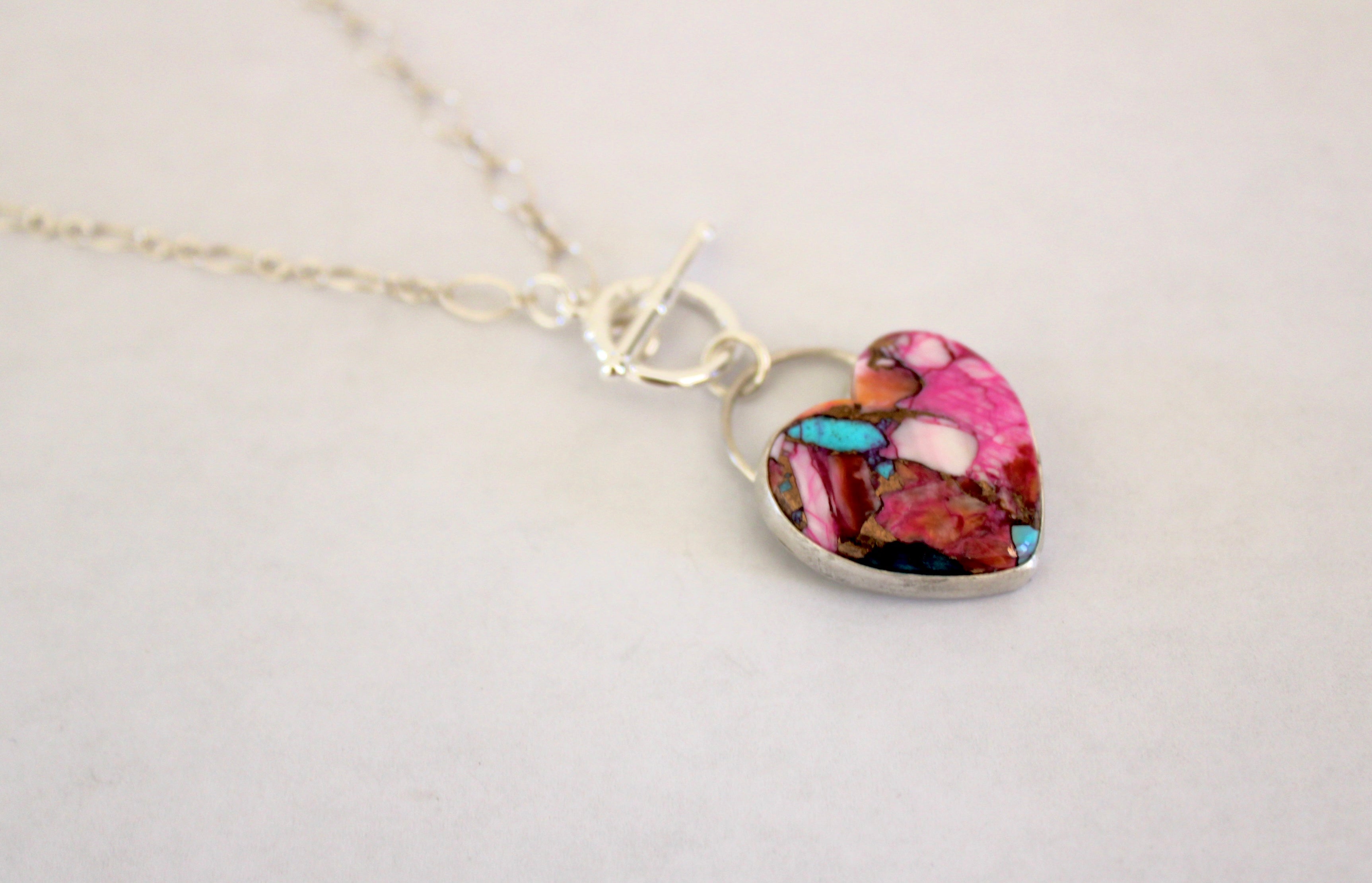 Pink Dahlia Turquoise toggle chain necklace