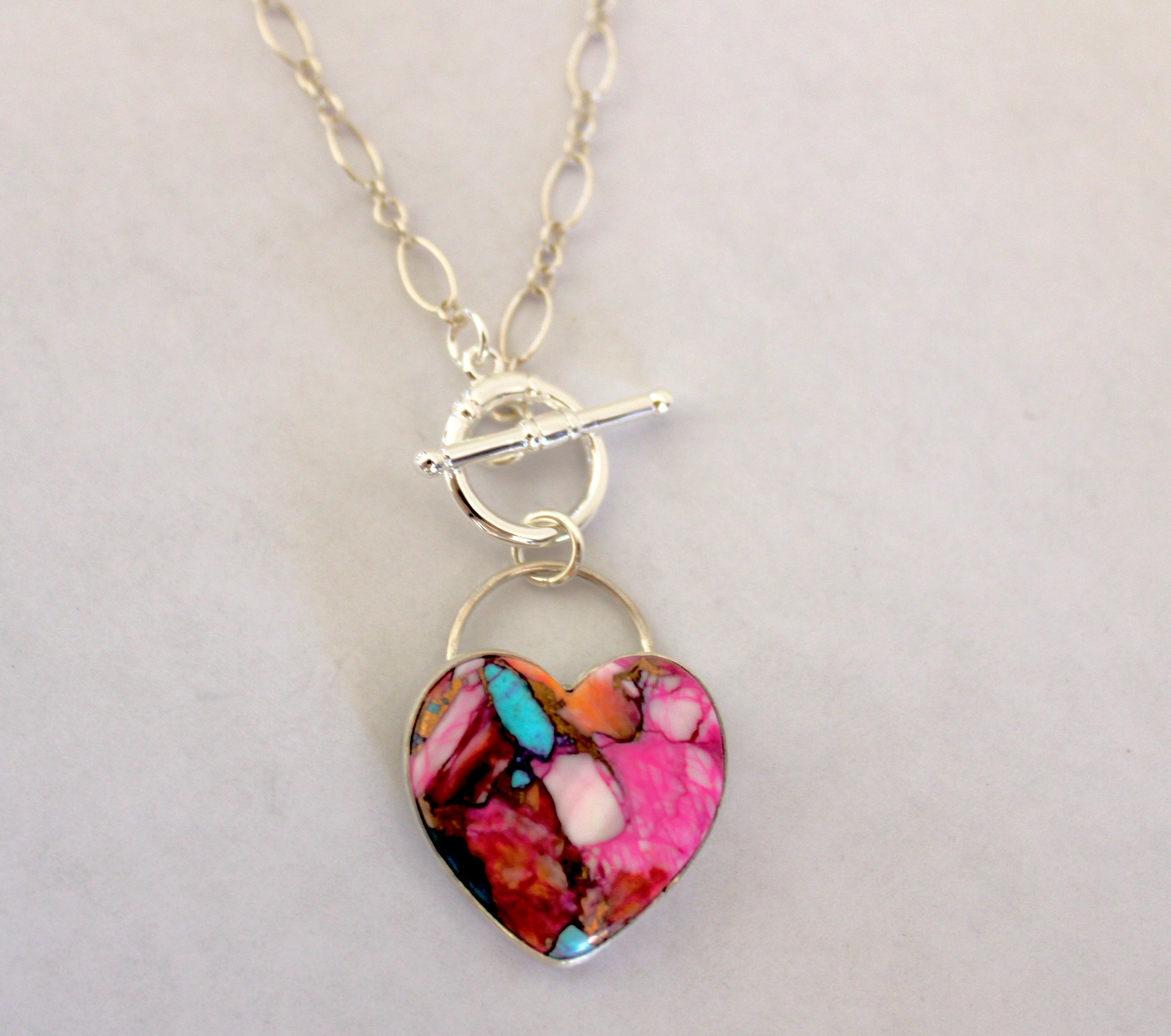 Pink Dahlia Turquoise toggle chain necklace