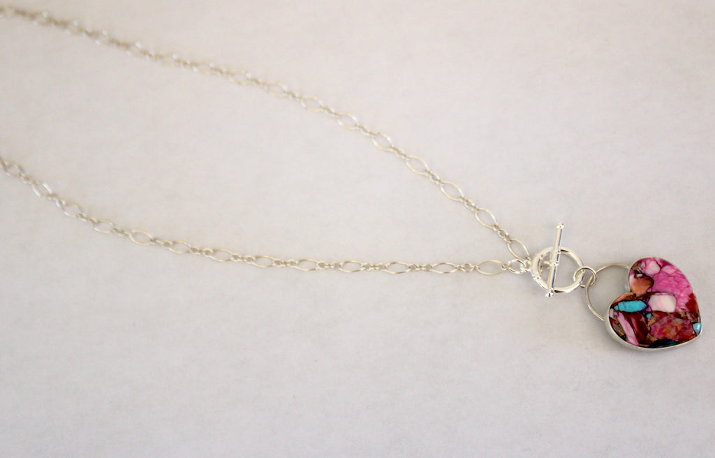 Pink Dahlia Turquoise toggle chain necklace
