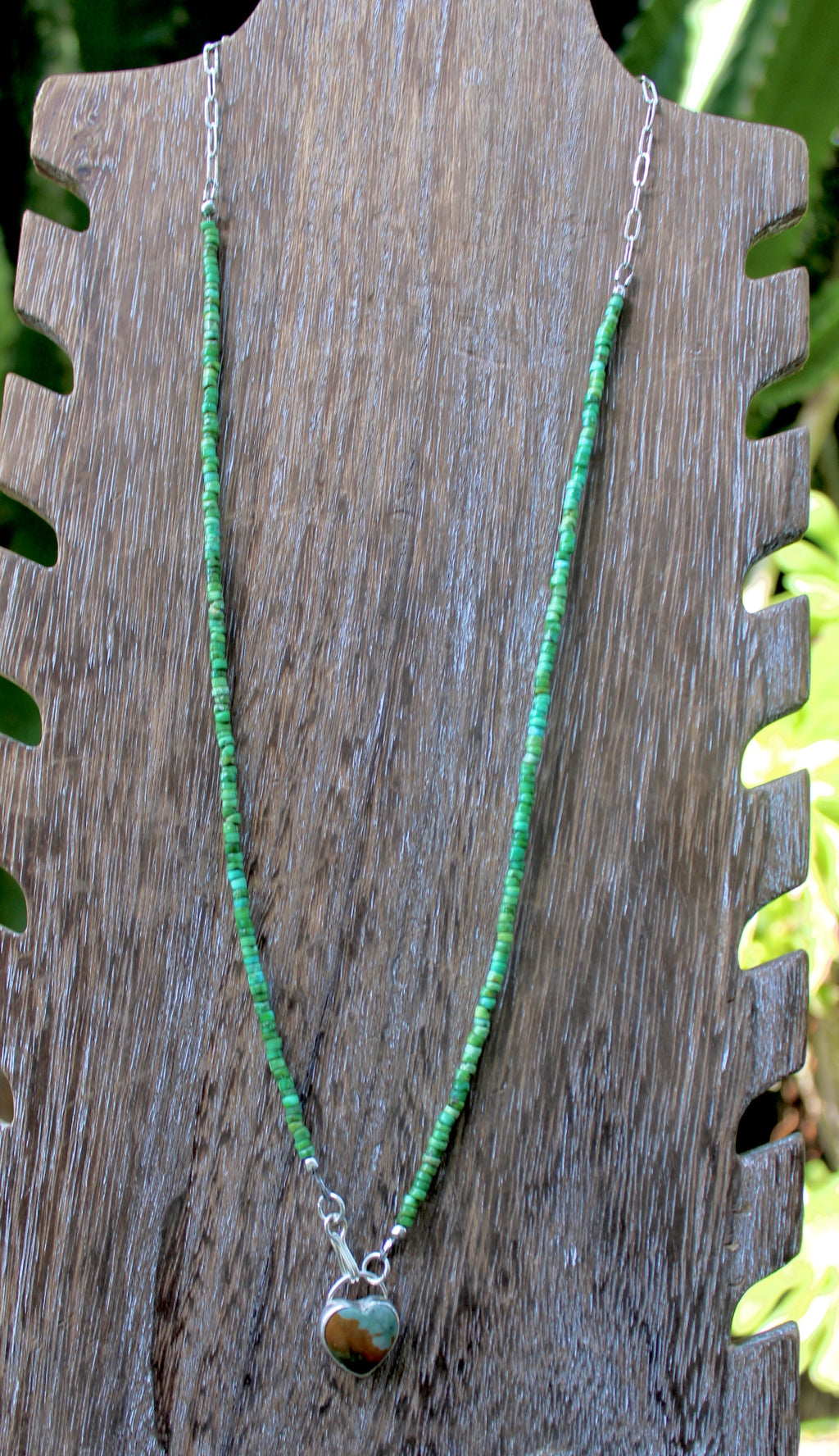 Rocky Butte Jasper Heart on Sonoran Turquoise beaded chain