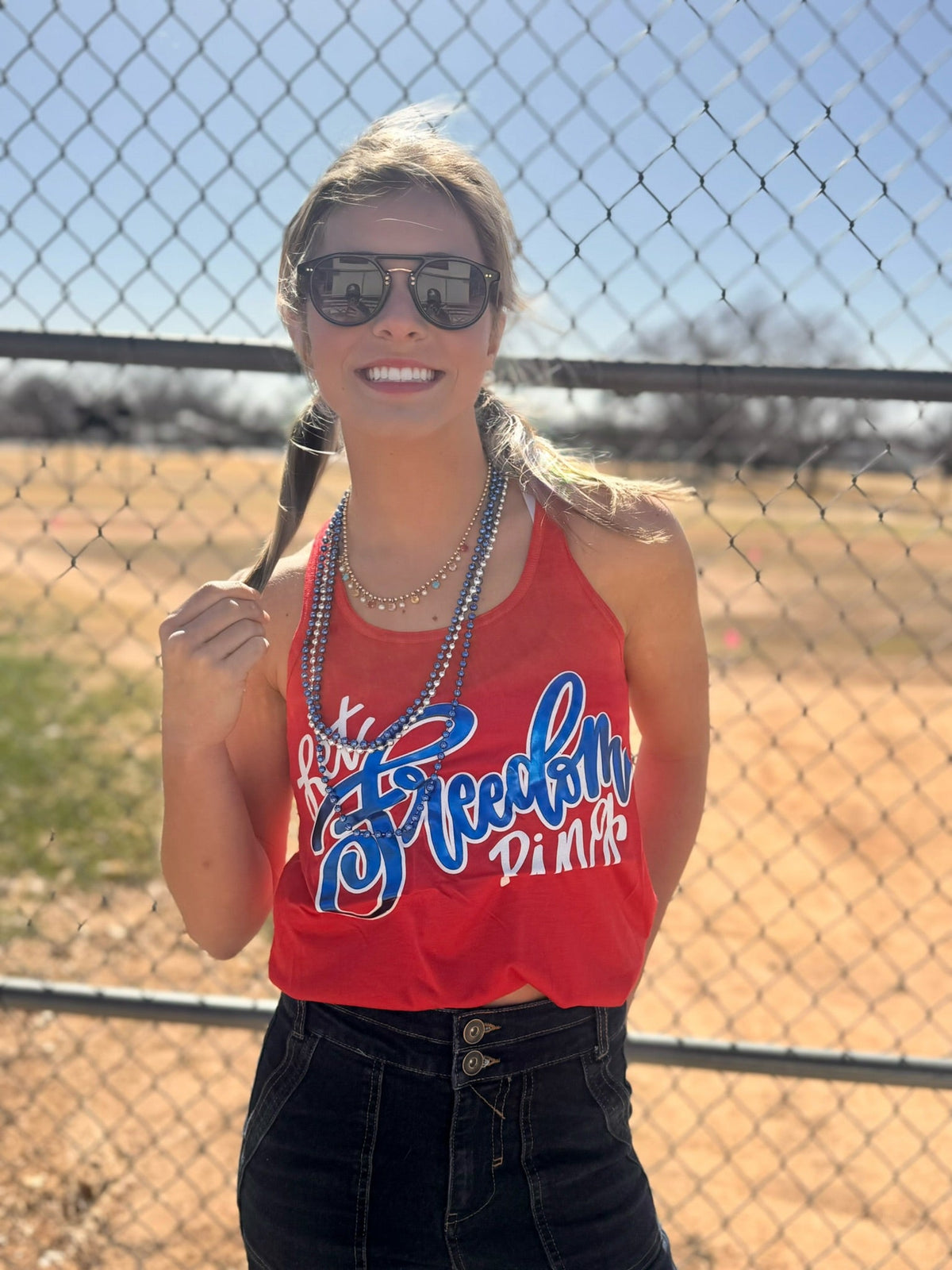 Let Freedom Ring with Blue Metallic Puff Tee & Tank