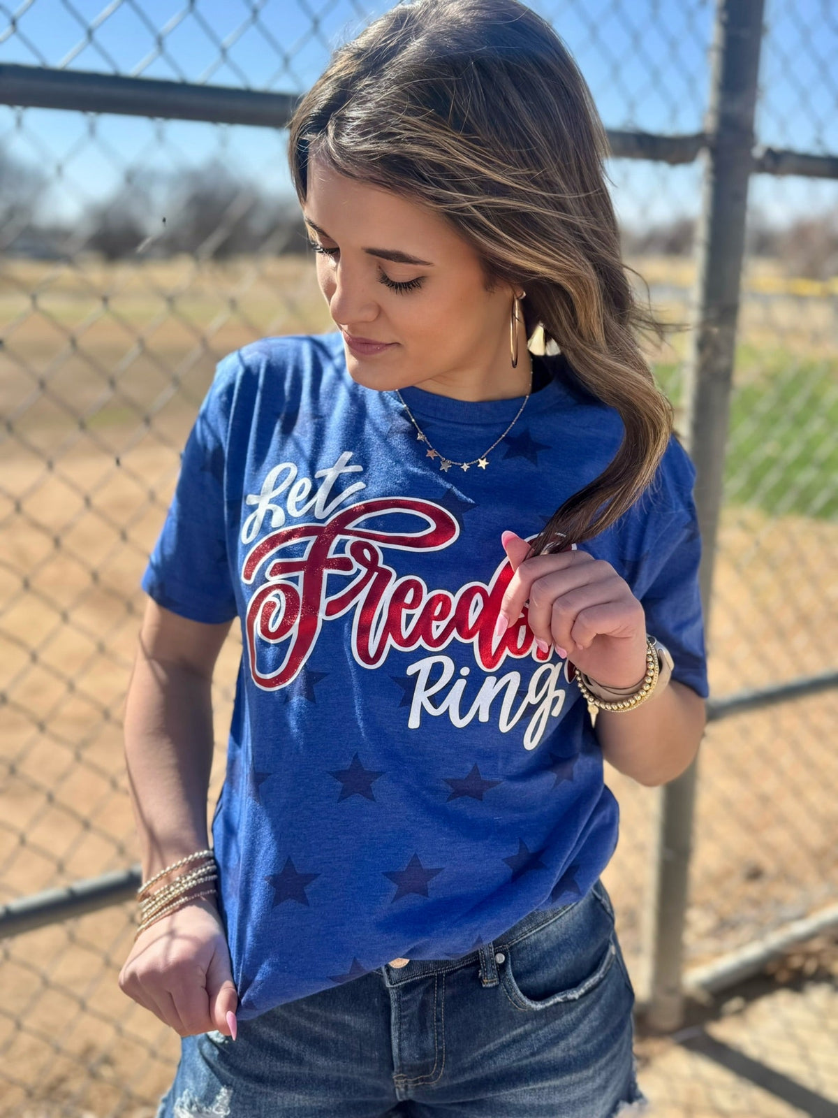 Let Freedom Ring with Red Metallic Puff Tee