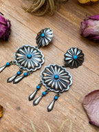 Sterling Silver Kingman Turquoise Dangle Earrings – Native Made by Cordelo Chee