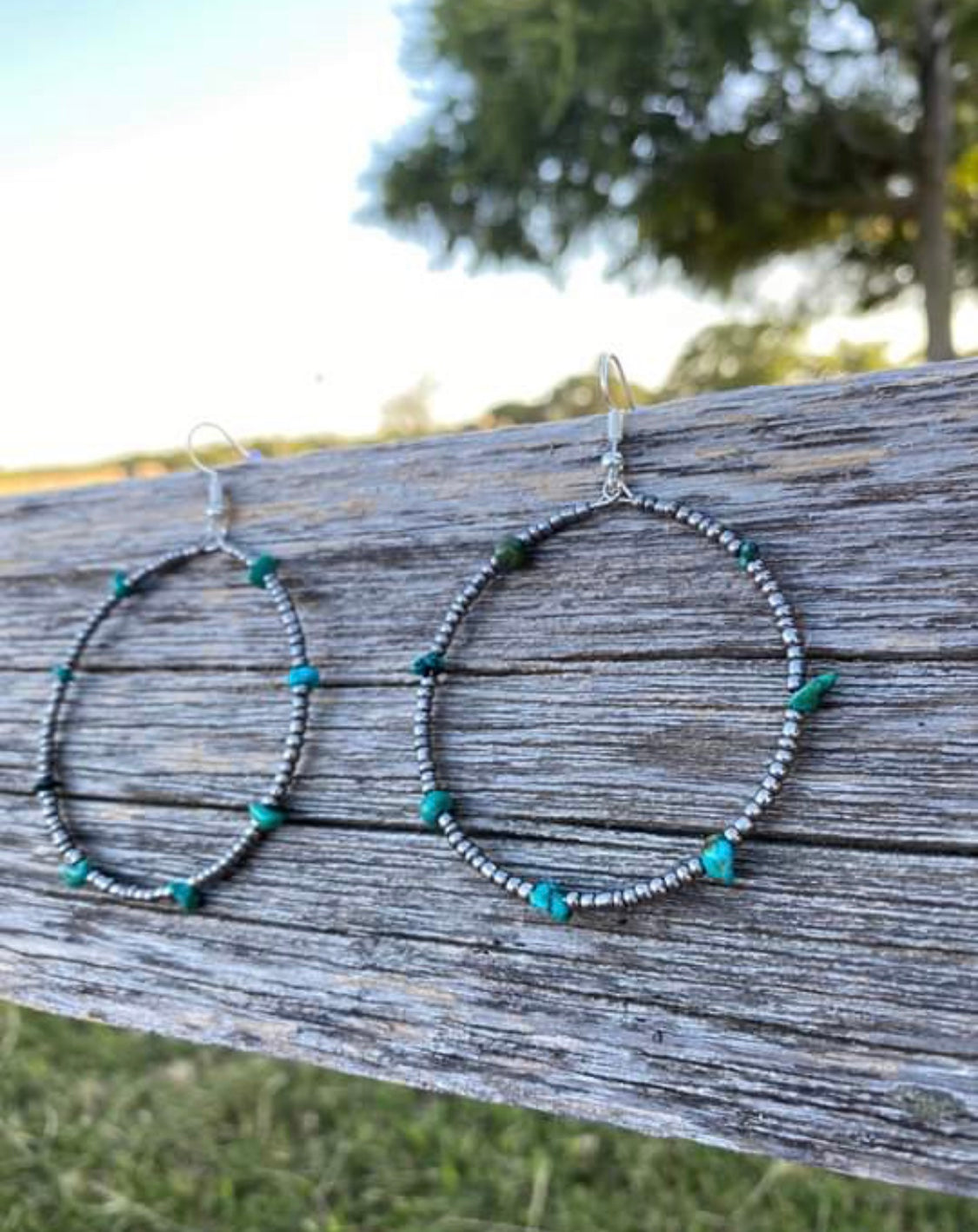 Turquoise & Antique Silver Seed Bead Earrings