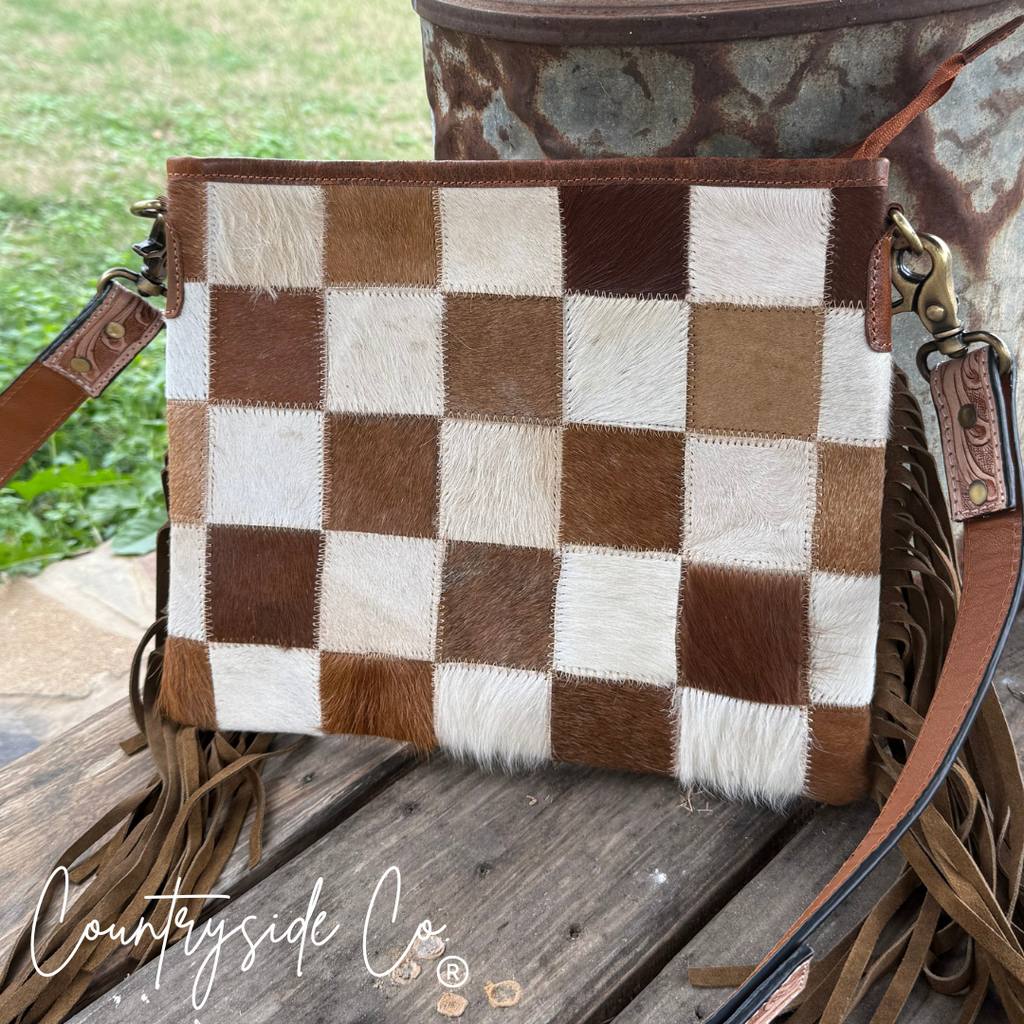 Longhorn Trail Cowhide Conceal Carry Checkered Purse