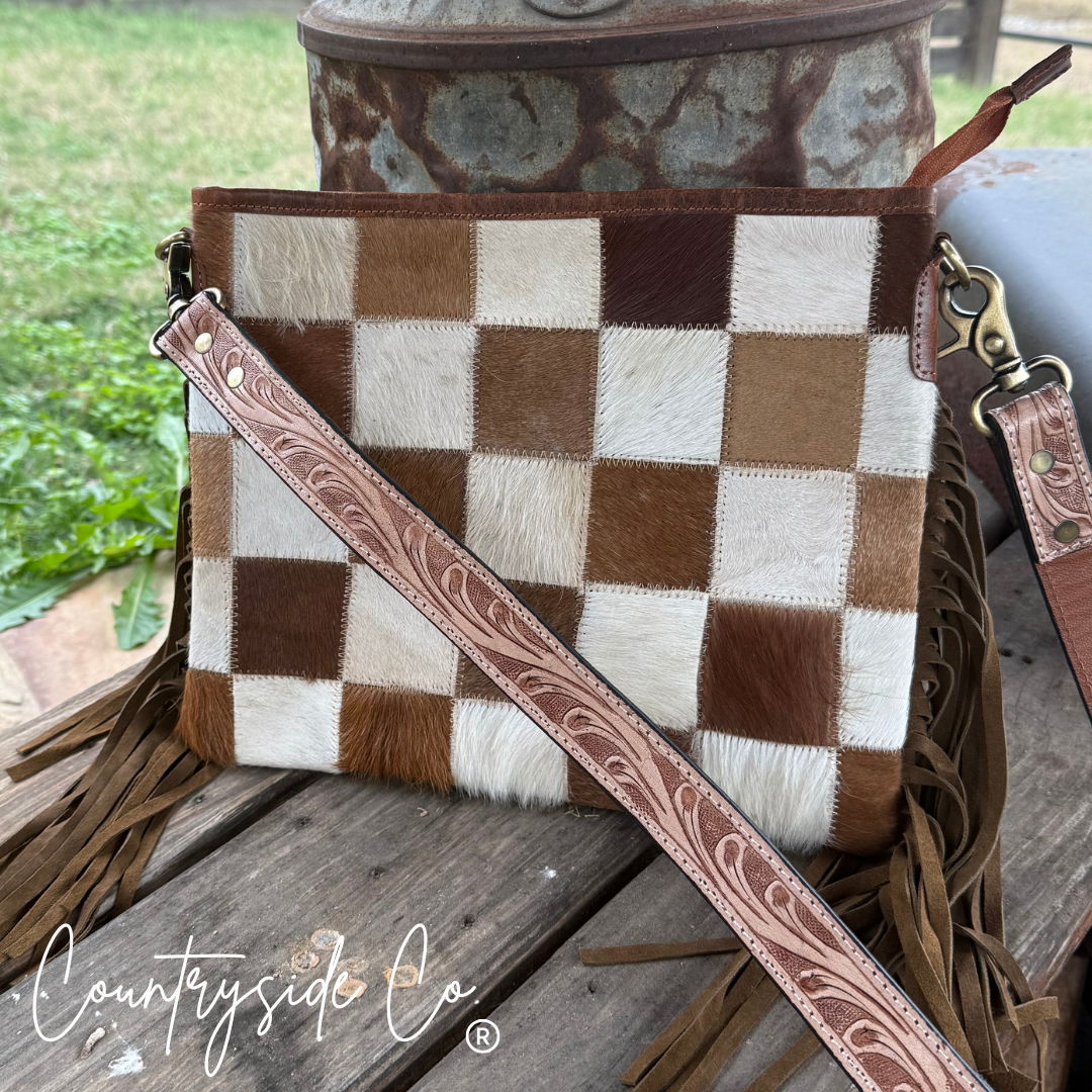 Longhorn Trail Cowhide Conceal Carry Checkered Purse
