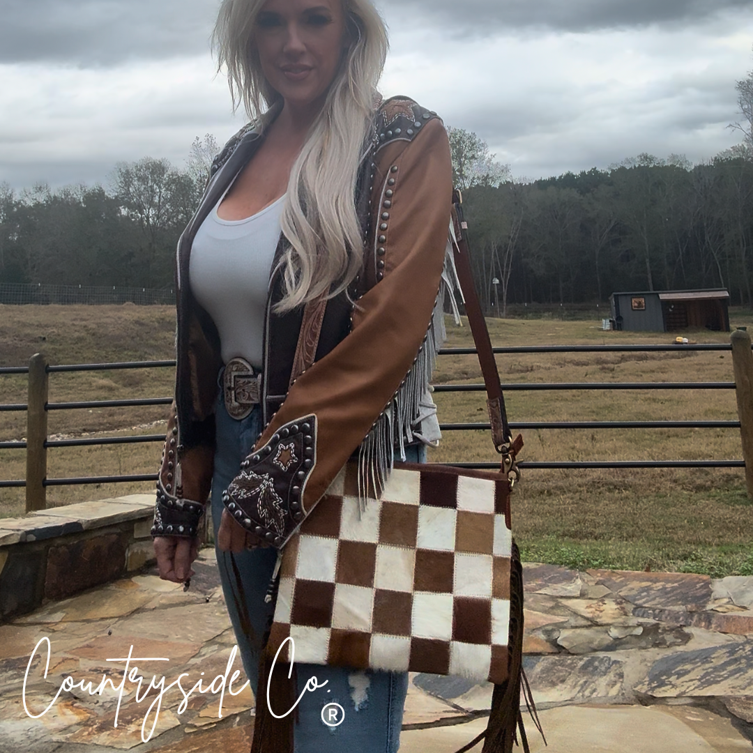 Longhorn Trail Cowhide Conceal Carry Checkered Purse