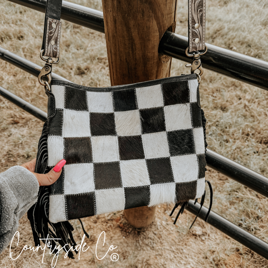 Rodeo Square Cowhide Checkered Conceal Carry Purse