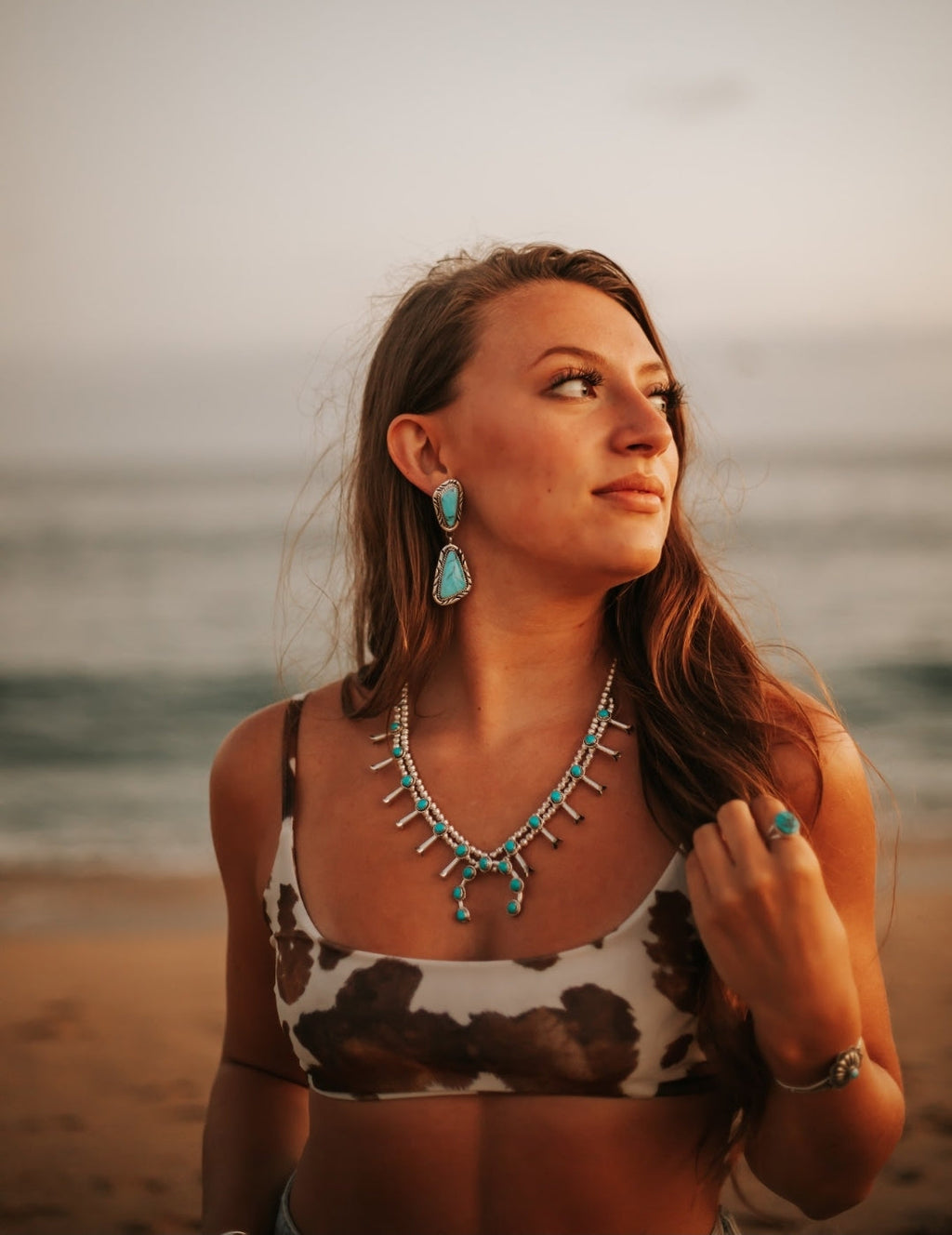 RITA DAWES SLEEPING BEAUTY TURQUOISE SQUASH BLOSSOM NECKLACE SET
