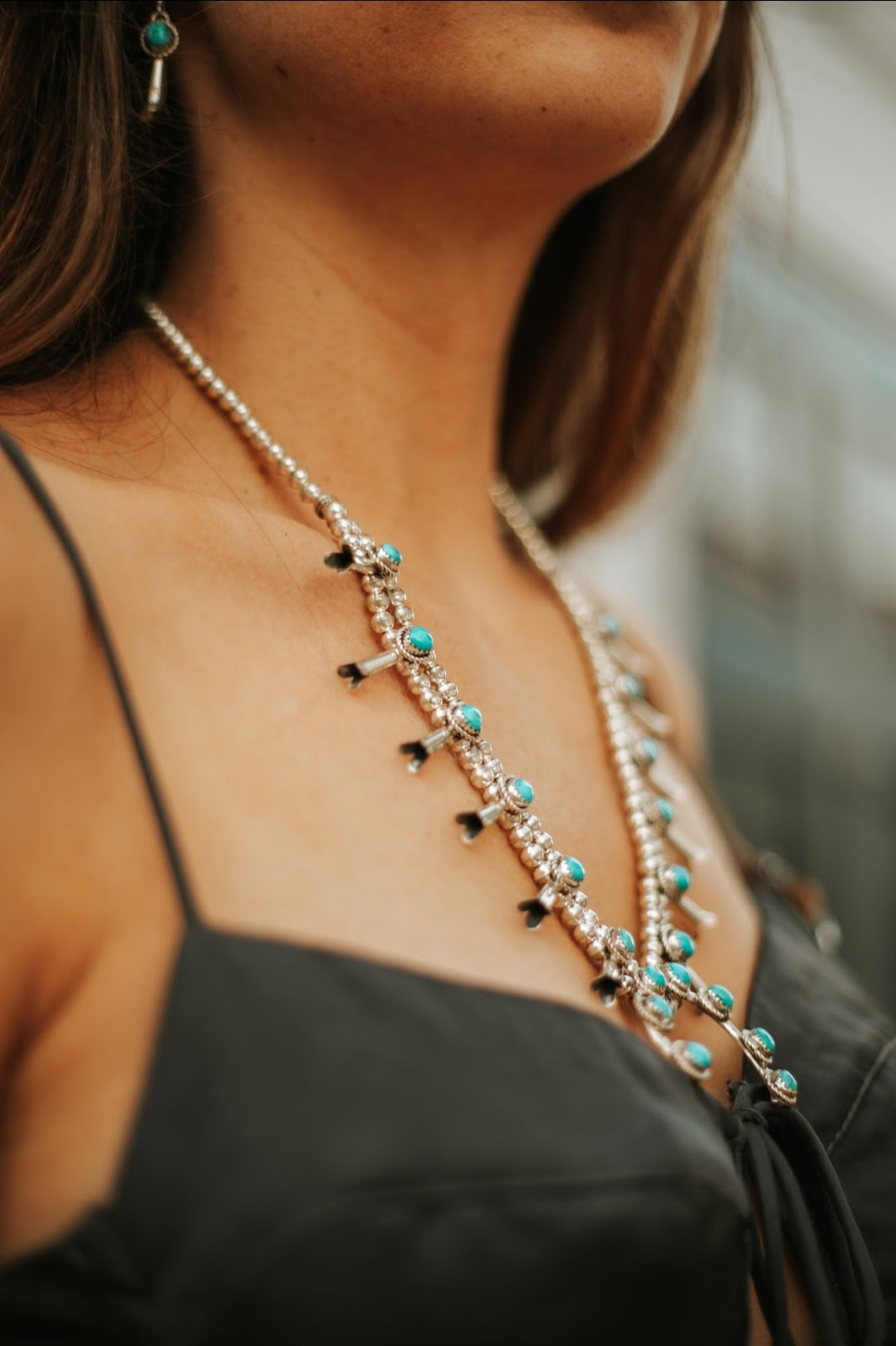 RITA DAWES SLEEPING BEAUTY TURQUOISE SQUASH BLOSSOM NECKLACE SET