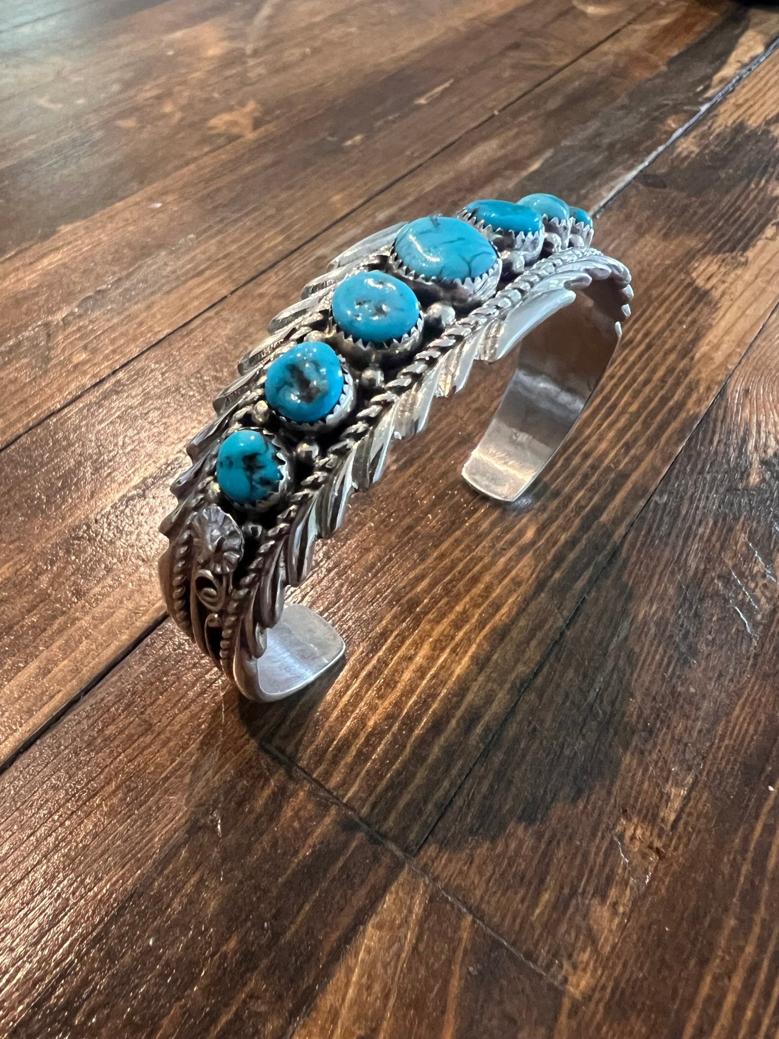 Anthony Brown Navajo Sterling Silver Bracelet with Kingman Turquoise — 6 5/8" Wrist (Hallmark "Anthony B")