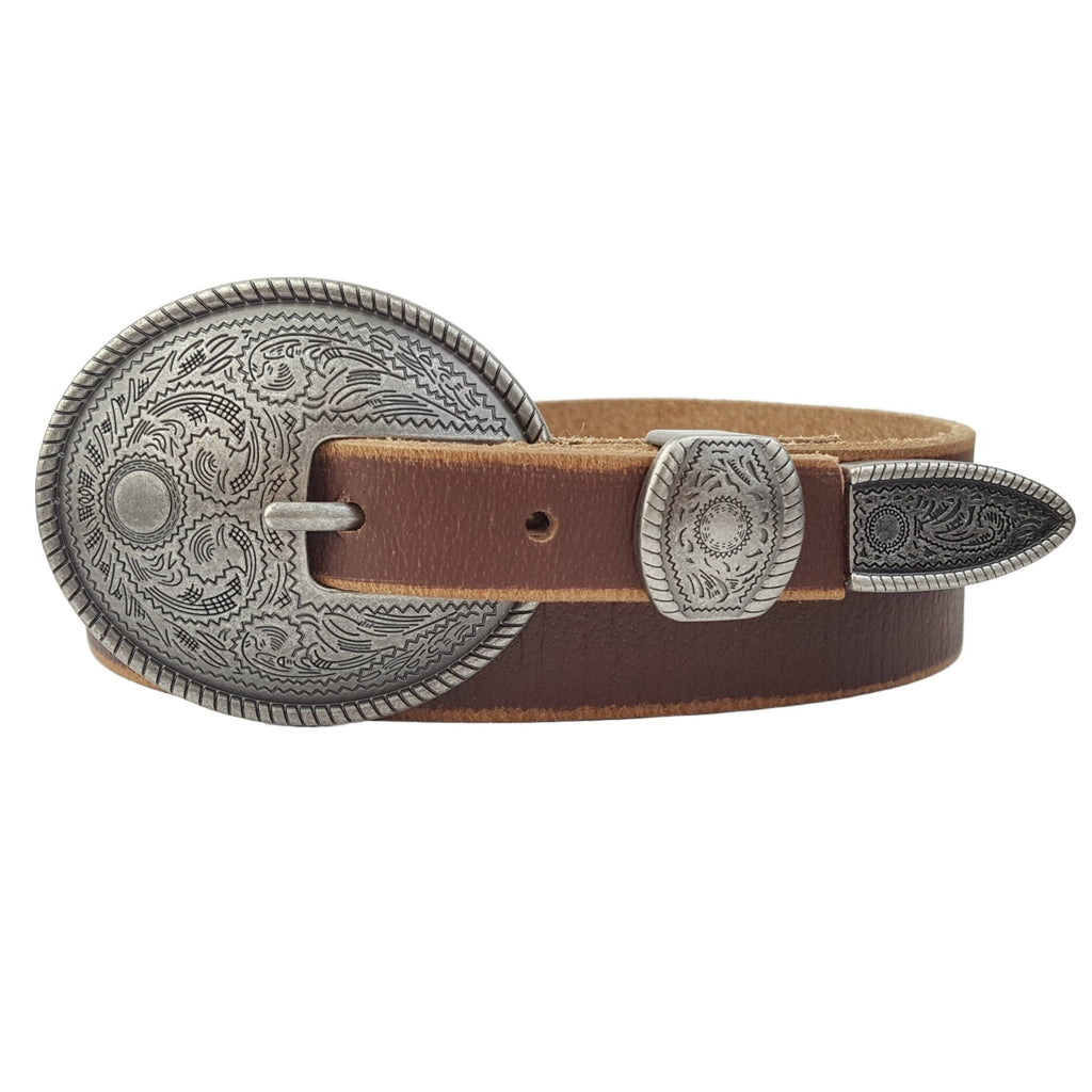 Antique Silver Buckle Vintage Skinny Leather Belt