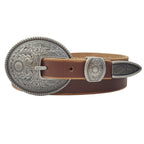 Antique Silver Buckle Vintage Skinny Leather Belt