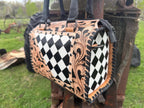 Luxe Tooled Leather Midnight Rhinestone Stud Checkered Speedy Bag