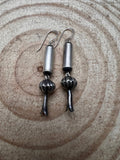 Crystal Hayley Sterling Silver Navajo Barrel & Squash Blossom Dangle Earrings — 1 3/4 inch drop (Handcrafted by Navajo Artist)