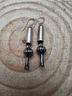 Crystal Hayley Sterling Silver Navajo Barrel & Squash Blossom Dangle Earrings — 1 3/4 inch drop (Handcrafted by Navajo Artist)