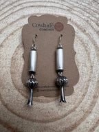Crystal Hayley Sterling Silver Navajo Barrel & Squash Blossom Dangle Earrings — 1 3/4 inch drop (Handcrafted by Navajo Artist)