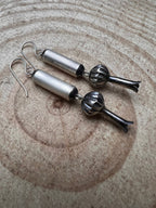 Crystal Hayley Sterling Silver Navajo Barrel & Squash Blossom Dangle Earrings — 1 3/4 inch drop (Handcrafted by Navajo Artist)