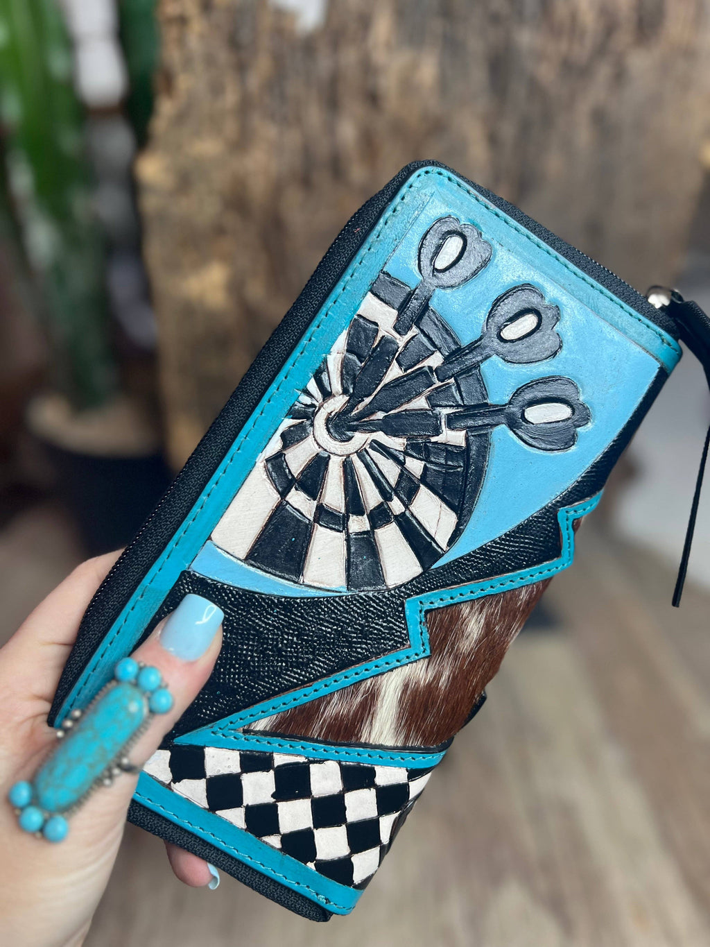Turquoise Rocker Electric Rodeo Large Zippered Wallet