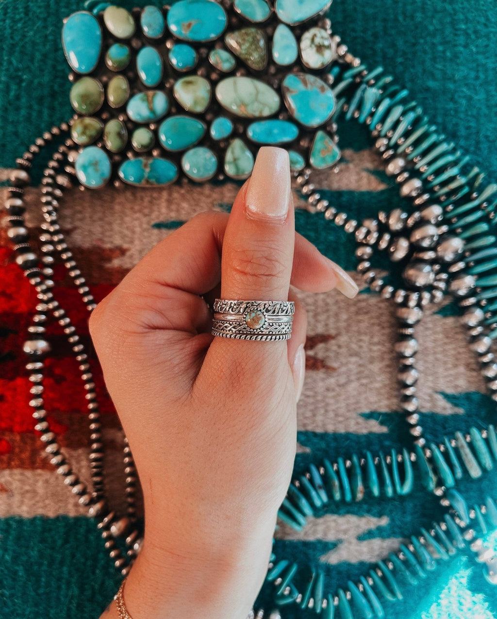 Betty Kingman Turquoise Sterling Silver Stacker Ring Set — Set of 4 Rings, Size 7