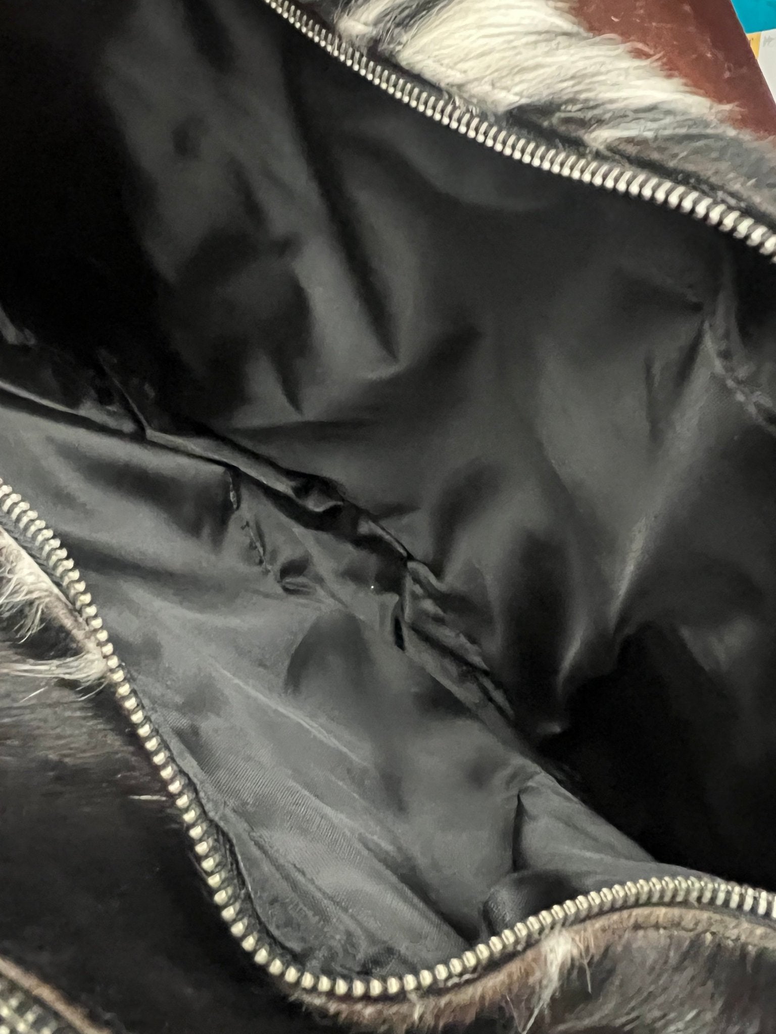 Western Hair-on-Hide Crossbody Diaper Bag — Black & White Cowhide (18" with Adjustable Strap)