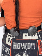 Black Gator Genuine Leather Western Belt — Cross Concho Detail
