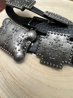 Black Gator Genuine Leather Western Belt — Cross Concho Detail