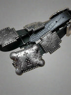 Black Gator Genuine Leather Western Belt — Cross Concho Detail