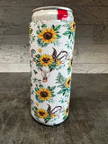 Boho Sunflower & Bullskull Slim 12oz Can Koozie