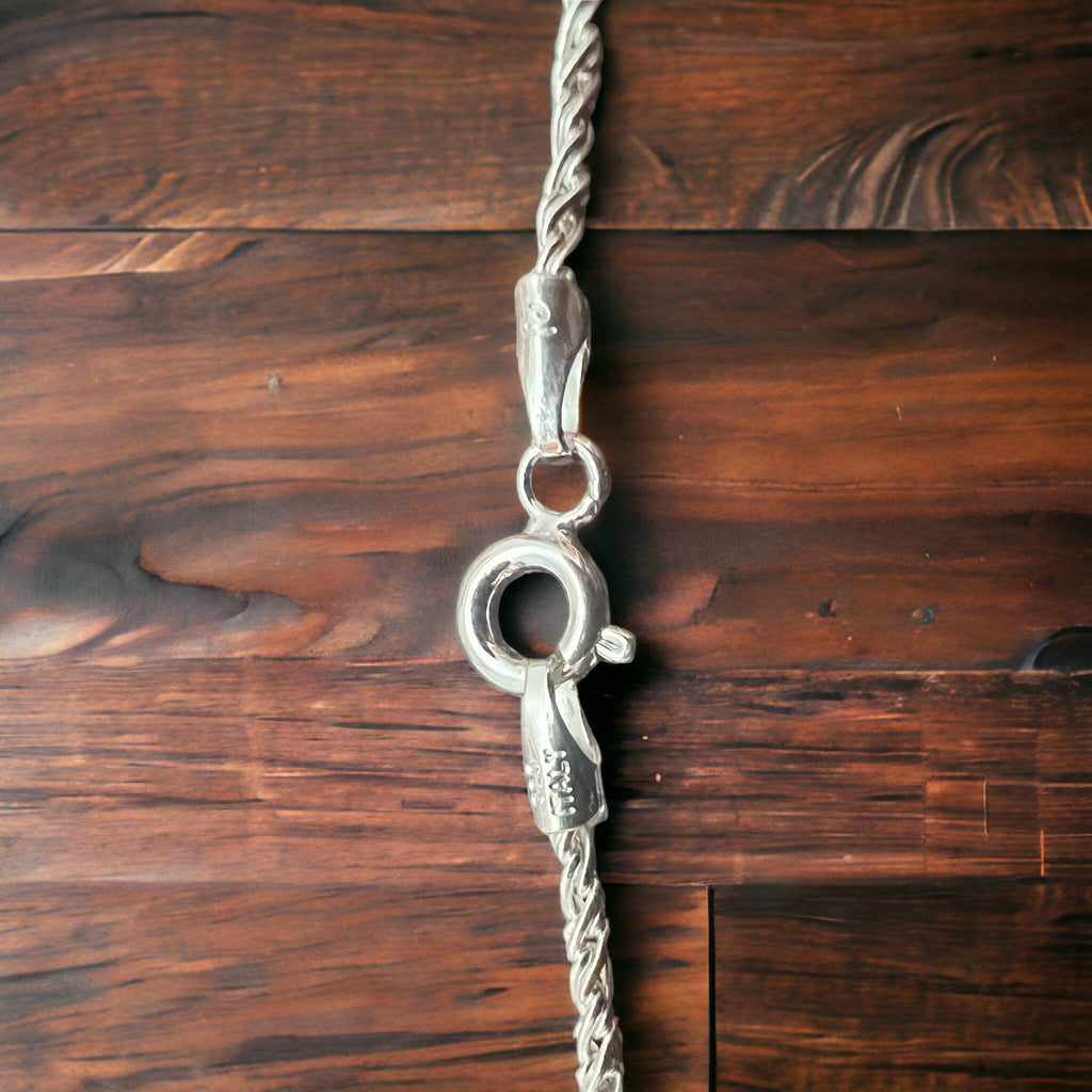 Bright Silver 18" Sterling Reverse Rope Chain — 1.35mm Italy-Made .925, Below Collar-Bone Length
