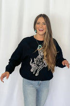 Blue B Western Bull Rider Embroidered Pullover Sweatshirt — 100% Cotton Rodeo Statement