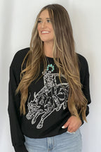 Blue B Western Bull Rider Embroidered Pullover Sweatshirt — 100% Cotton Rodeo Statement
