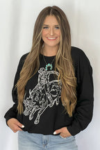 Blue B Western Bull Rider Embroidered Pullover Sweatshirt — 100% Cotton Rodeo Statement