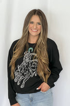 Blue B Western Bull Rider Embroidered Pullover Sweatshirt — 100% Cotton Rodeo Statement