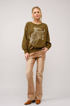 Blue B Western Bull Rider Embroidered Pullover Sweatshirt — 100% Cotton Rodeo Statement