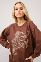 Blue B Western Bull Rider Embroidered Pullover Sweatshirt — 100% Cotton Rodeo Statement