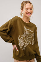 Blue B Western Bull Rider Embroidered Pullover Sweatshirt — 100% Cotton Rodeo Statement