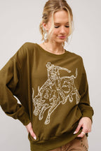 Blue B Western Bull Rider Embroidered Pullover Sweatshirt — 100% Cotton Rodeo Statement