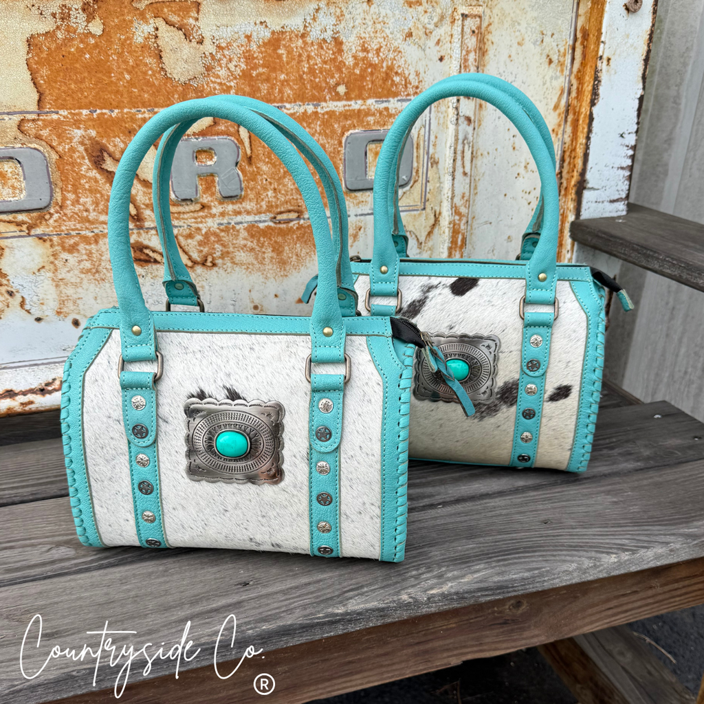 Cowhide Turquoise Concho Speedy Bag