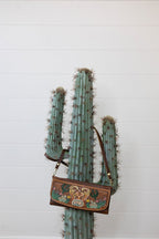 Western Cactus Fields Hand-Tooled Genuine Leather Bag/Wallet Hybrid — Vegetable Tanned American Leather