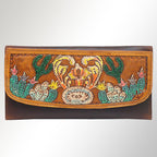 Western Cactus Fields Hand-Tooled Genuine Leather Bag/Wallet Hybrid — Vegetable Tanned American Leather