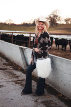BOMBOM "Calgary" Western Open Front Cardigan — Luxurious Soft Layering Piece Made in USA (Medium available)