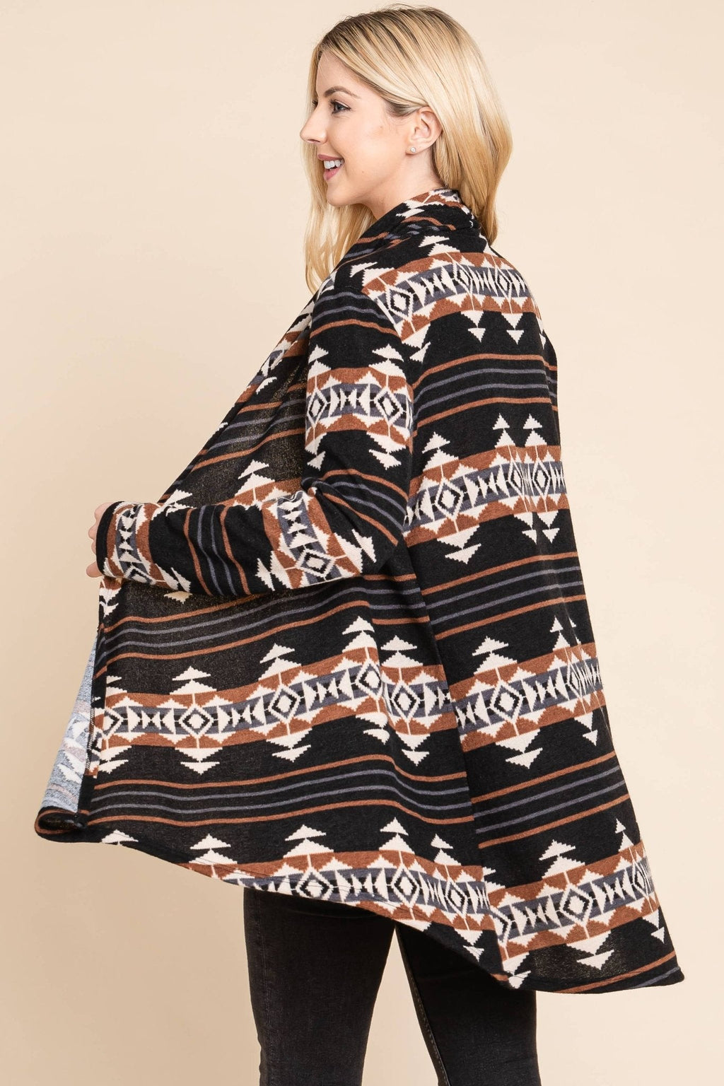 BOMBOM "Calgary" Western Open Front Cardigan — Luxurious Soft Layering Piece Made in USA (Medium available)